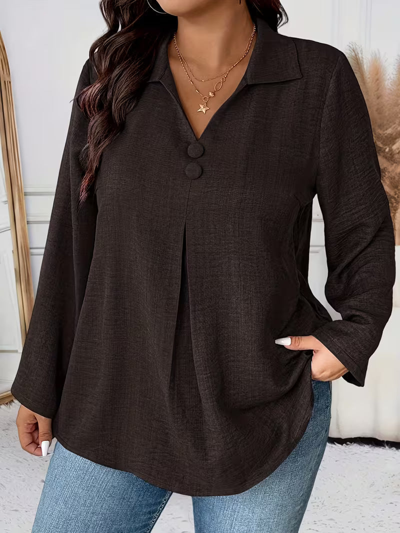 Maeve | Women's Button Up Blouse Gray Long Sleeve Collared