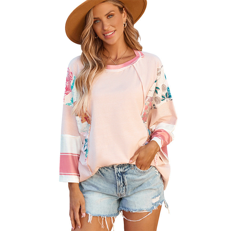 Nola | Women's Striped Color Block Top Floral Print