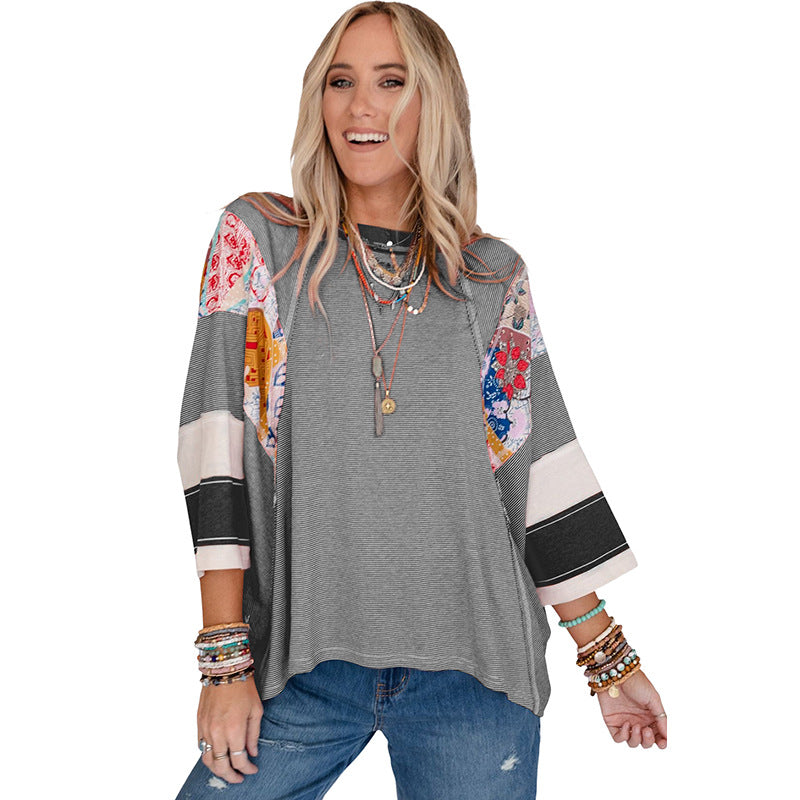 Nola | Women's Striped Color Block Top Floral Print