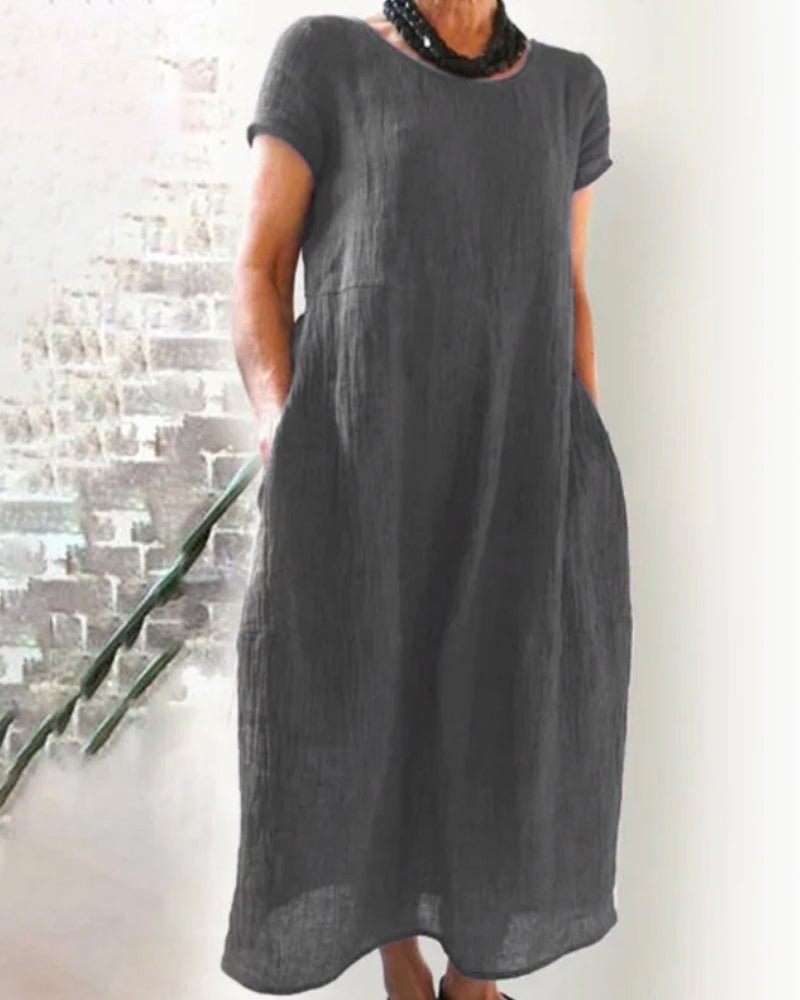 Aria | Women's Linen Midi Dress Sage Green Short Sleeve
