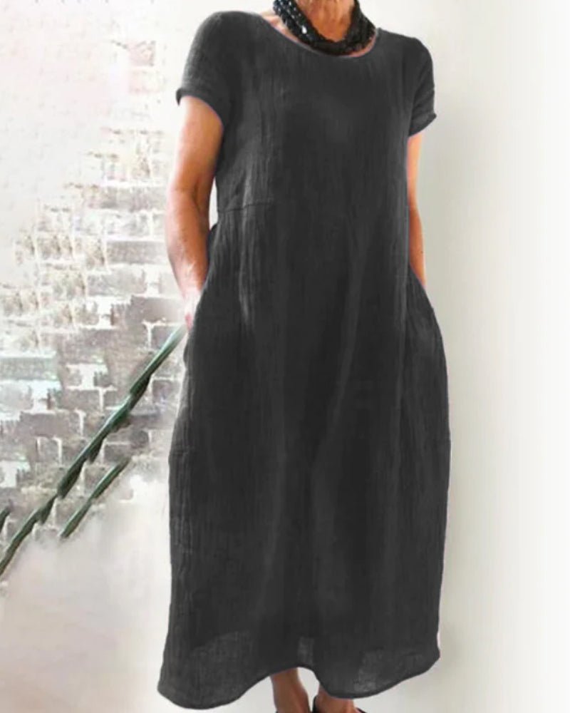 Aria | Women's Linen Midi Dress Sage Green Short Sleeve