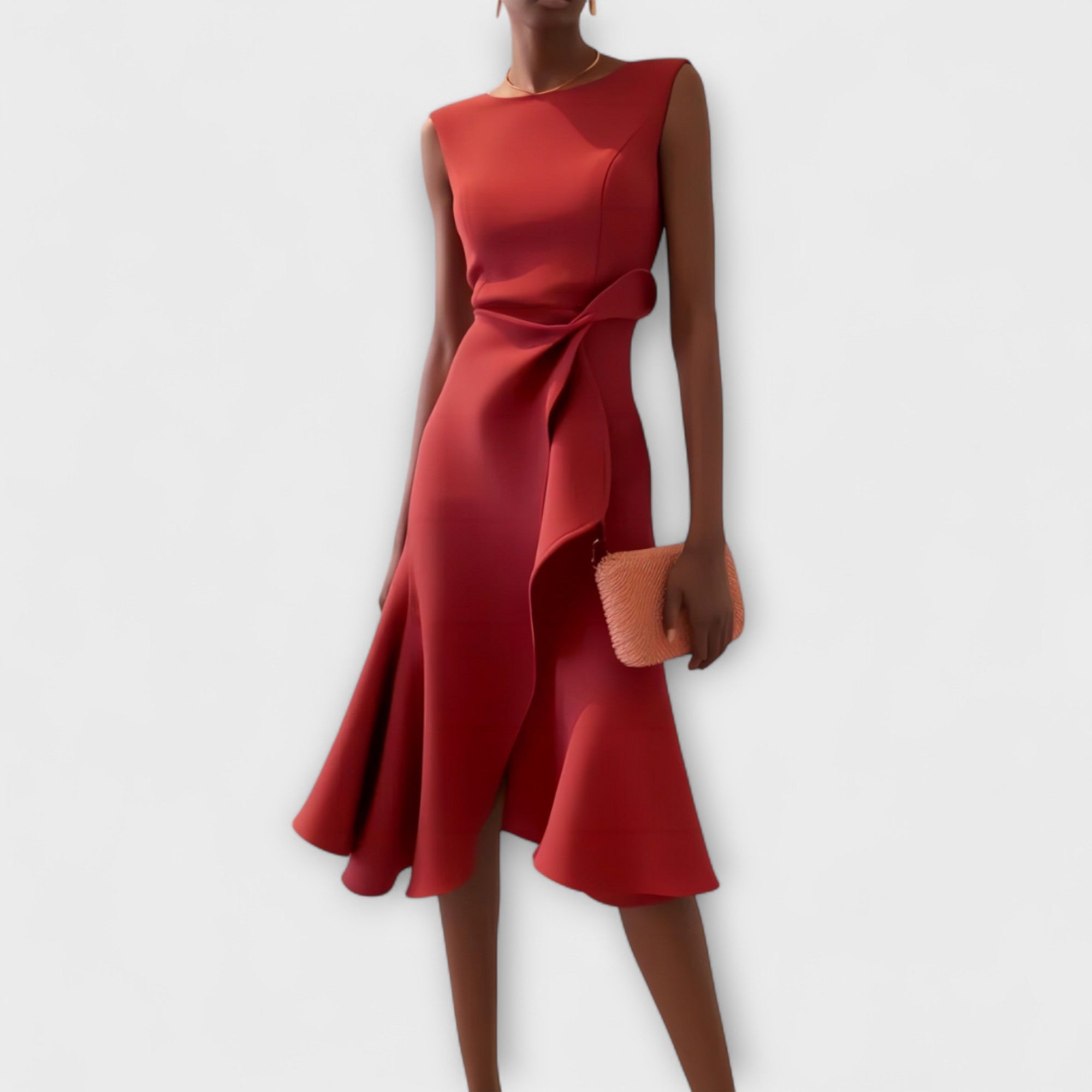 Vera | Women's Wrap Midi Dress Red Sleeveless