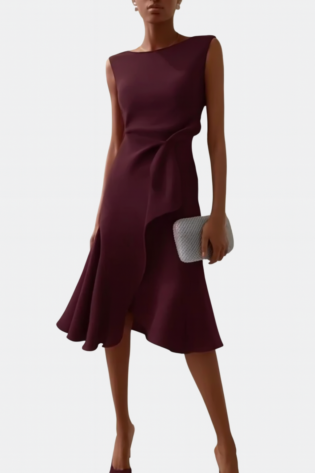 Vera | Women's Wrap Midi Dress Red Sleeveless