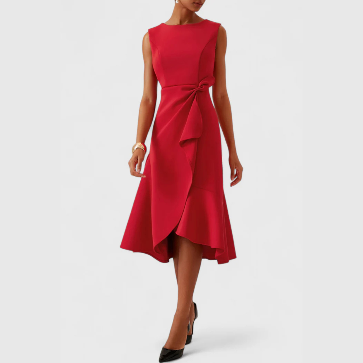 Vera | Women's Wrap Midi Dress Red Sleeveless