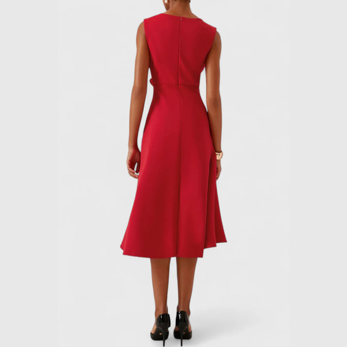Vera | Women's Wrap Midi Dress Red Sleeveless