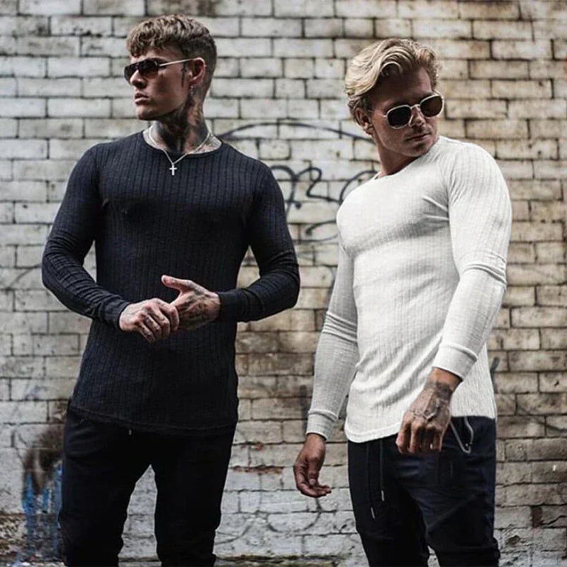 Voss | Men's Ribbed Knit Long Sleeve Sweater Black