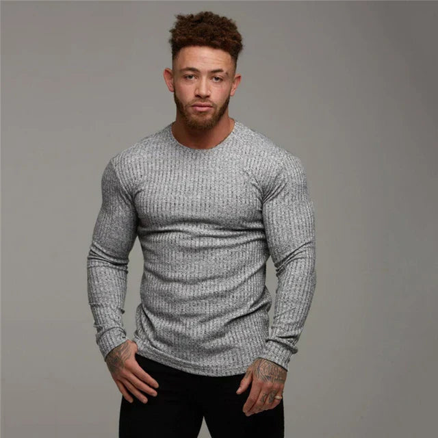 Voss | Men's Ribbed Knit Long Sleeve Sweater Black