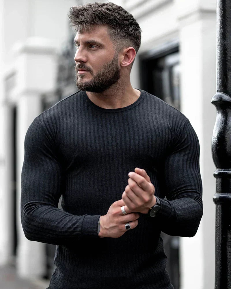 Voss | Men's Ribbed Knit Long Sleeve Sweater Black