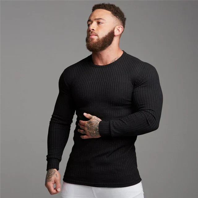 Voss | Men's Ribbed Knit Long Sleeve Sweater Black