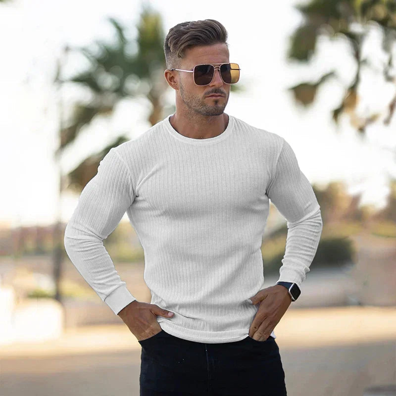 Voss | Men's Ribbed Knit Long Sleeve Sweater Black