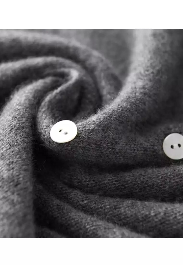 Lola | Women's Button Front Cardigan Gray V Neck Knit