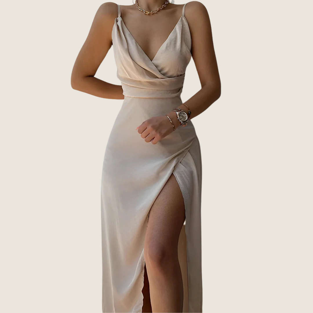 Greta | Women's Wrap Maxi Dress Black V Neck Slit