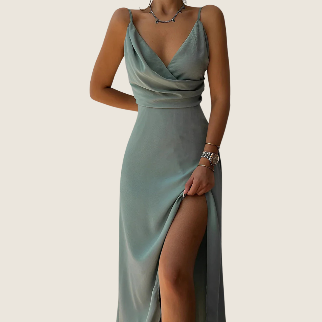 Greta | Women's Wrap Maxi Dress Black V Neck Slit