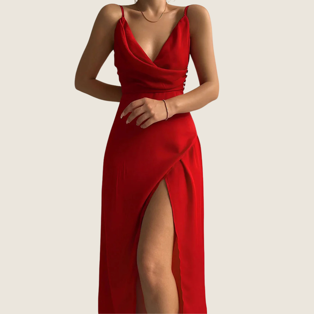 Greta | Women's Wrap Maxi Dress Black V Neck Slit