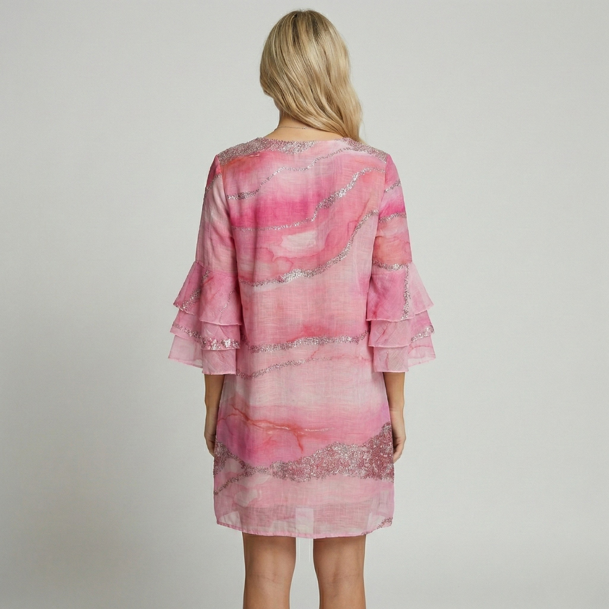 Aria | Women's Pink Sequin Midi Dress Bell Sleeve