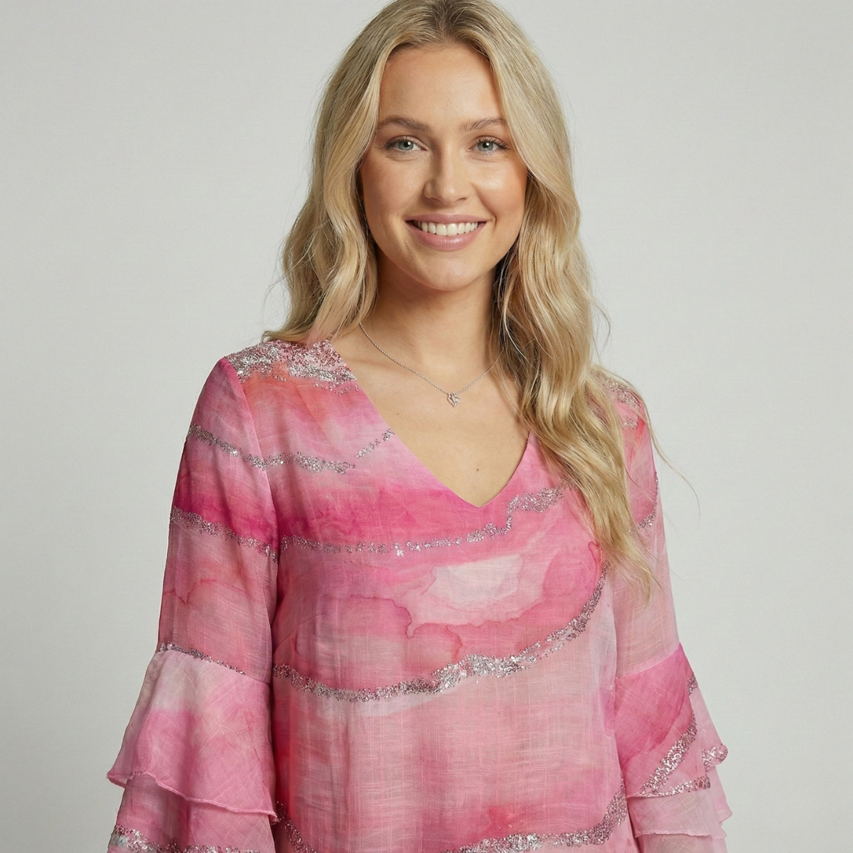 Aria | Women's Pink Sequin Midi Dress Bell Sleeve