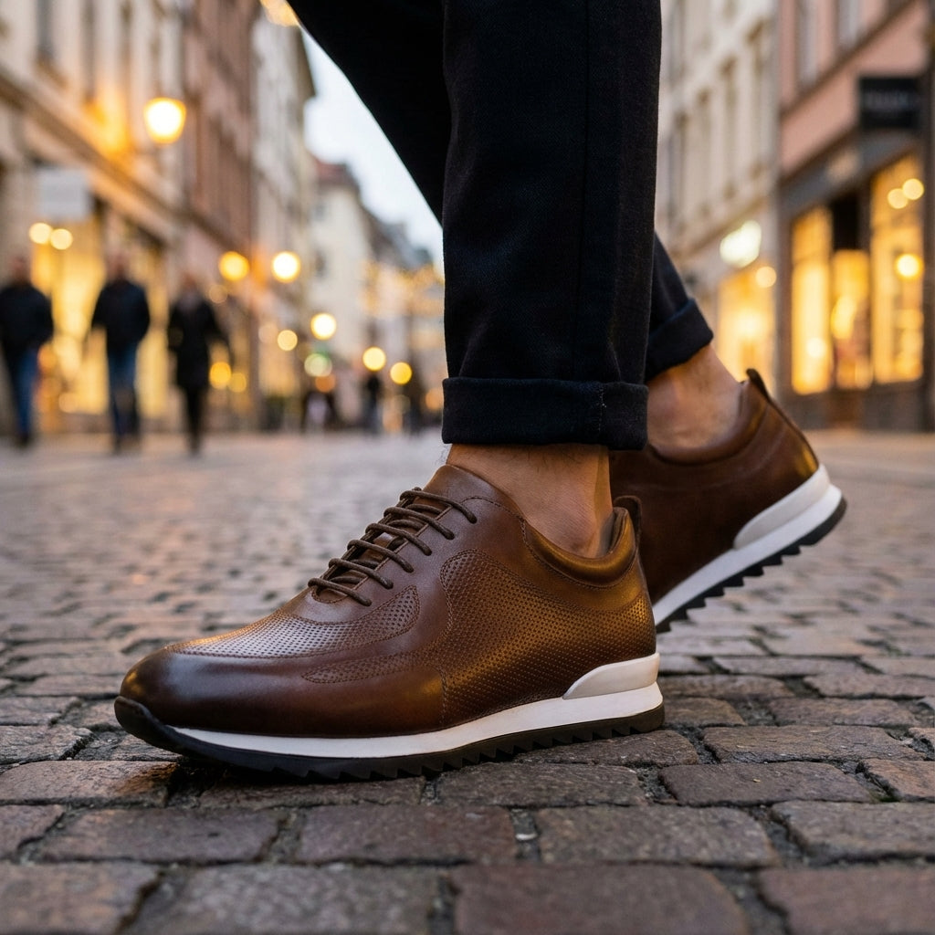 Kai | Men's Leather Lace Up Sneaker Brown White Sole