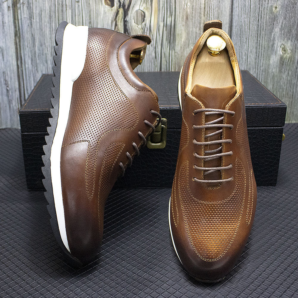 Kai | Men's Leather Lace Up Sneaker Brown White Sole