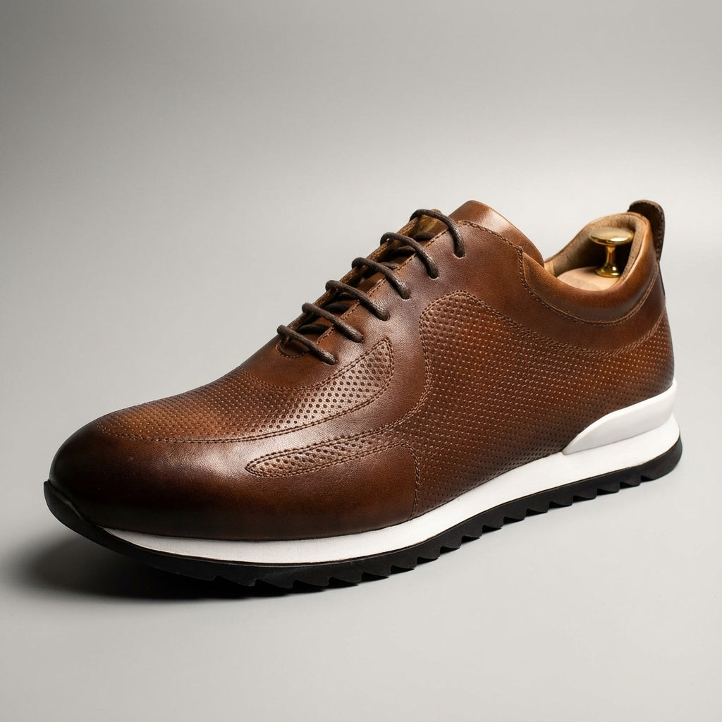 Kai | Men's Leather Lace Up Sneaker Brown White Sole