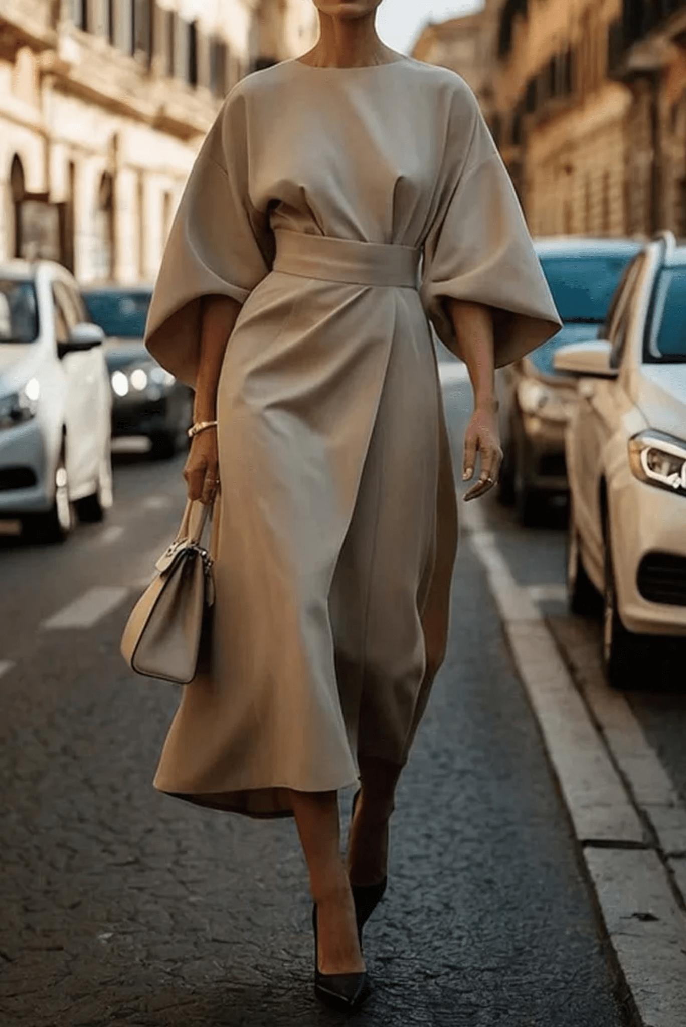 Wren | Women's Wrap Midi Dress Navy Puff Sleeve