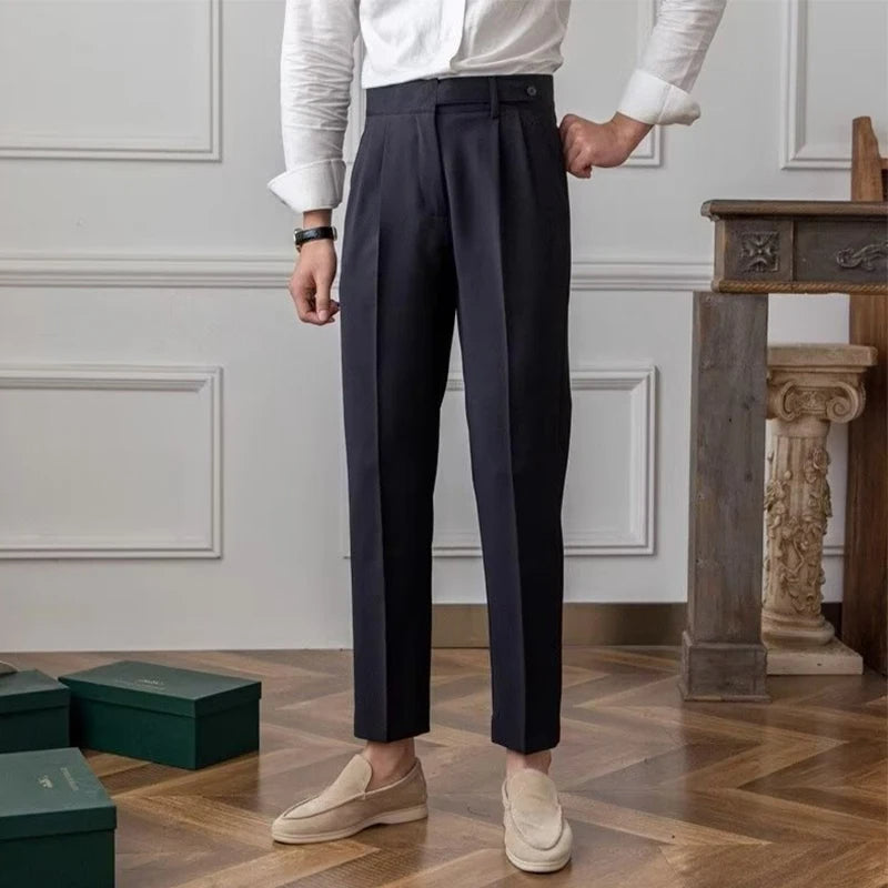 Bram | Men's Pleated Dress Pants Brown Tapered Ankle