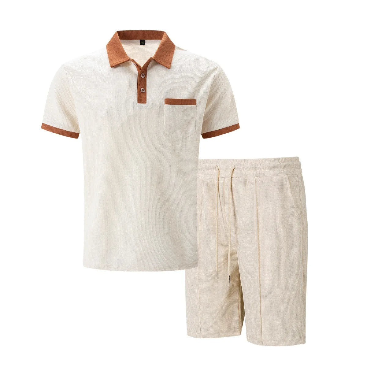 Beau | Men's Sweatsuit Cream Polo Shirt Shorts Set