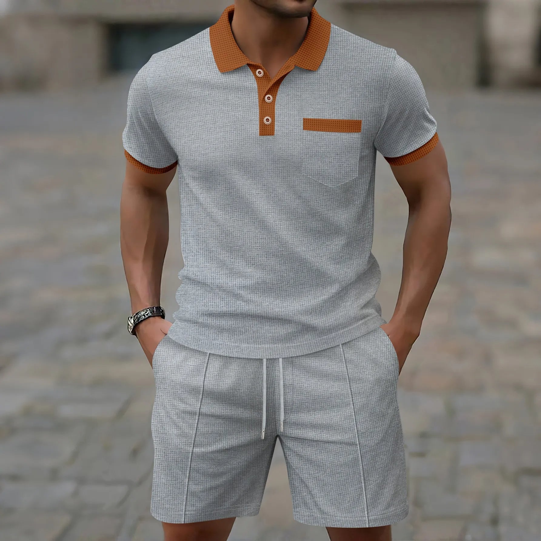 Beau | Men's Sweatsuit Cream Polo Shirt Shorts Set