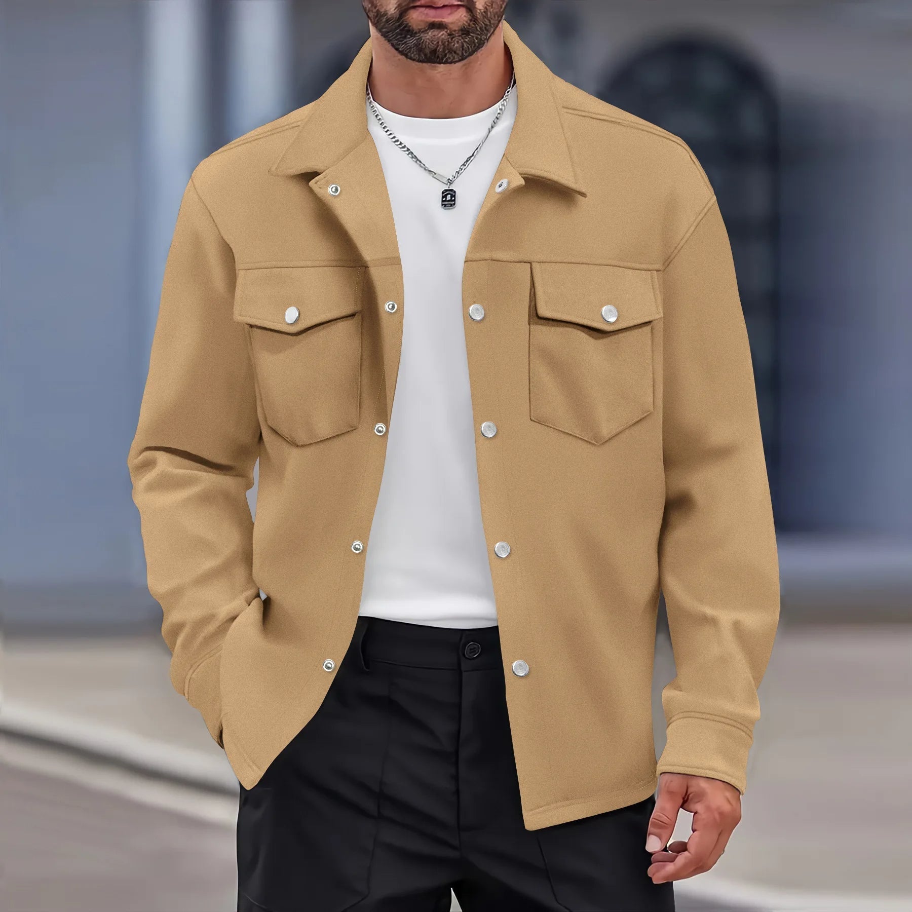 Beau | Men's Casual Overshirt Cream Button Up