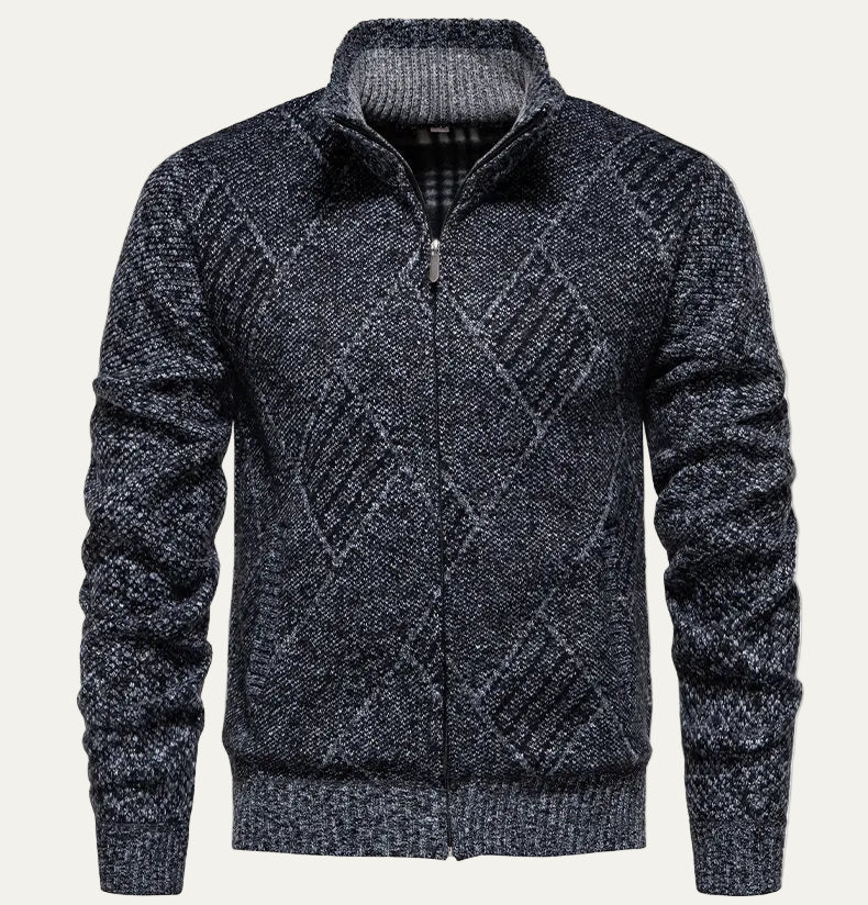 Ash | Men's Quilted Cable Knit Cardigan Charcoal Gray