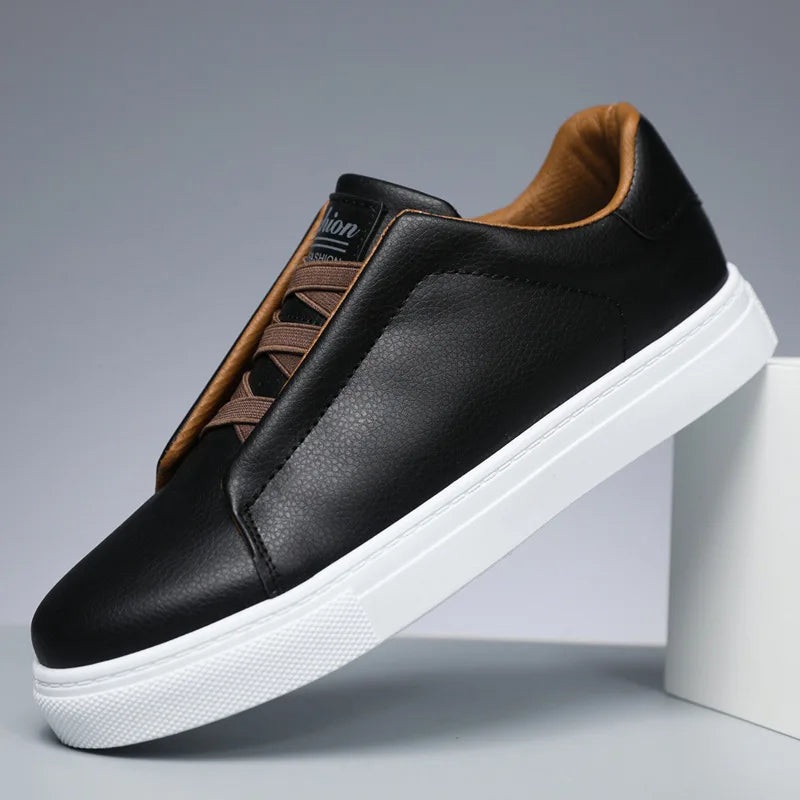 Rowan | Men's Casual Leather Slip On Sneaker Black White