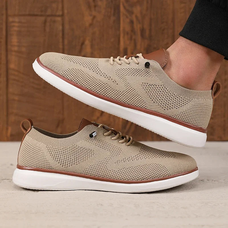Marco | Men's Breathable Knit Sneaker Beige White Sole