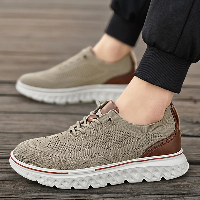 Kane | Men's Knit Lace Up Sneaker Cream Brown