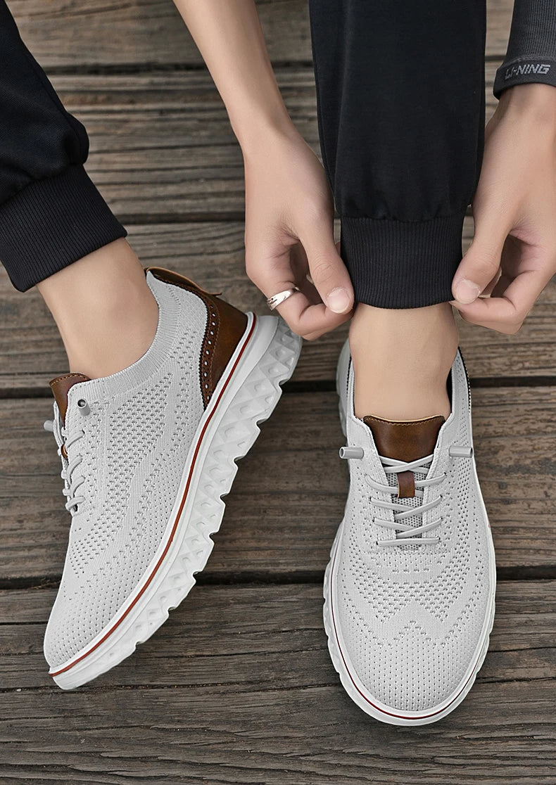 Kane | Men's Knit Lace Up Sneaker Cream Brown