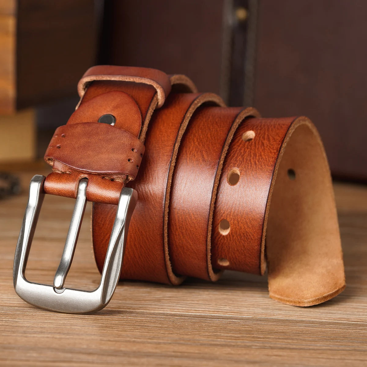 Vera | Men's Leather Belt Brown Silver Buckle