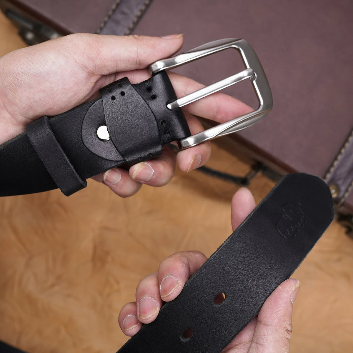Vera | Men's Leather Belt Brown Silver Buckle