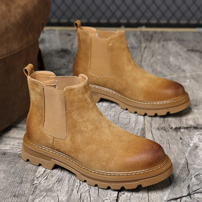 Rowan | Men's Suede Chelsea Boots Beige Lug Sole