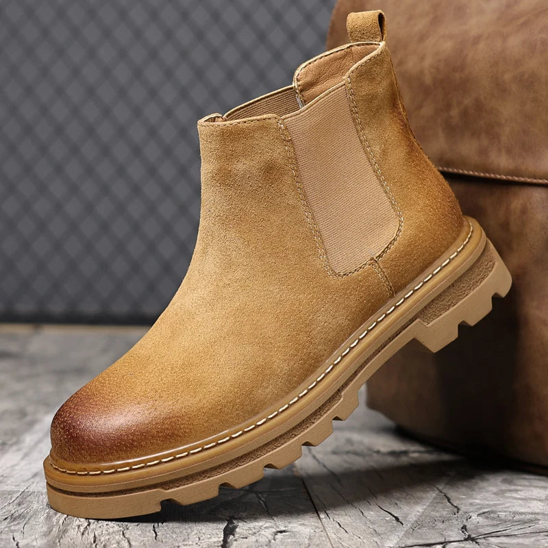 Rowan | Men's Suede Chelsea Boots Beige Lug Sole