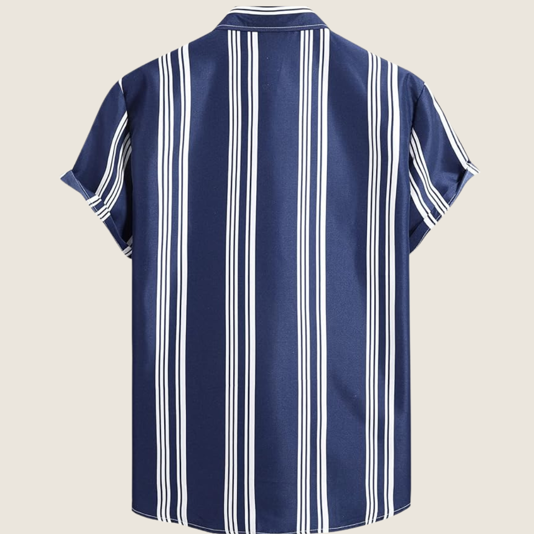 Arlo | Men's Striped Button Up Shirt Navy White Short Sleeve