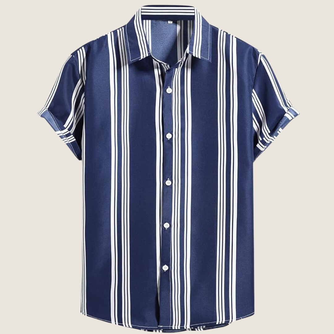 Arlo | Men's Striped Button Up Shirt Navy White Short Sleeve