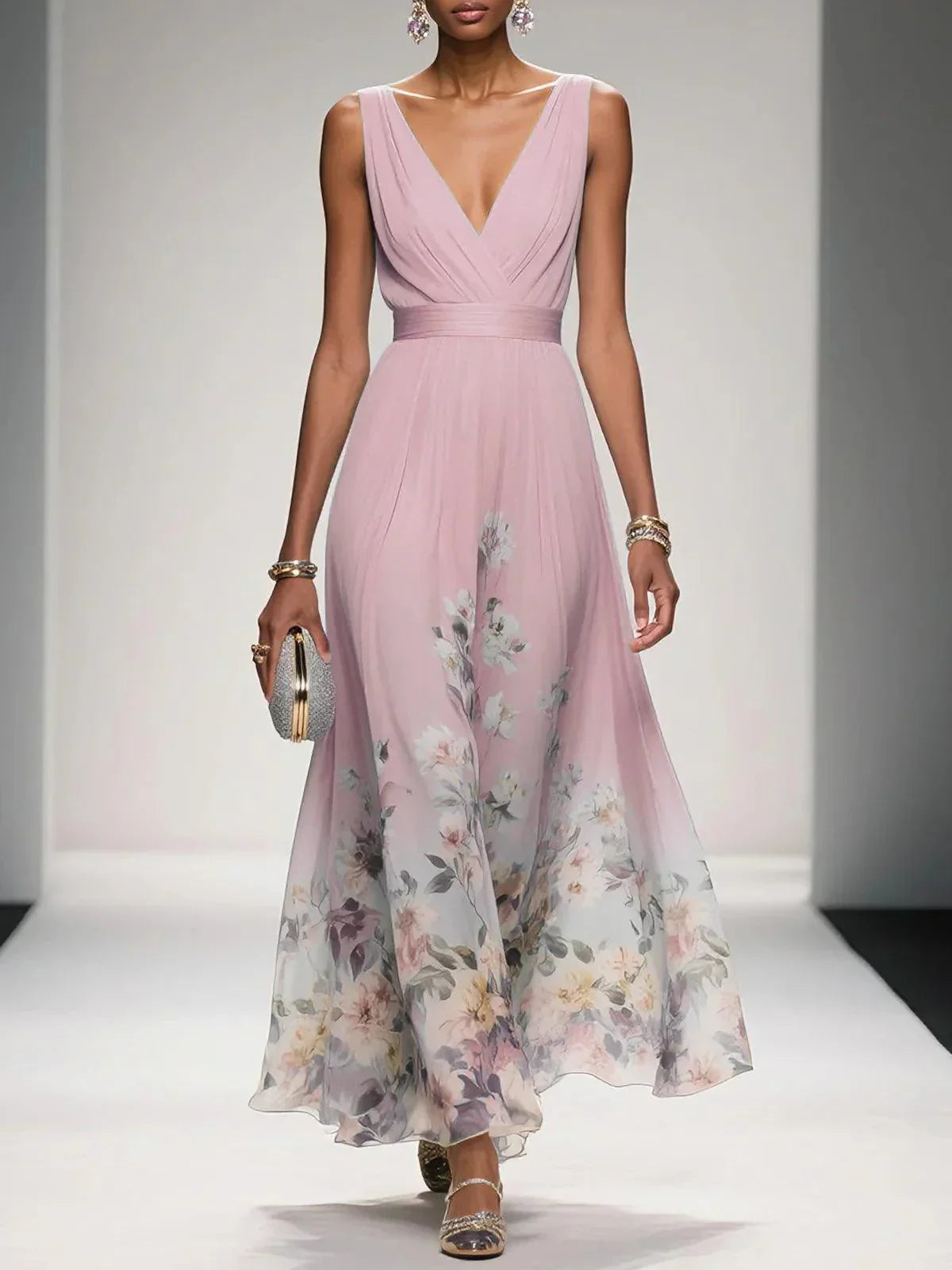Elodie | Women's Floral Maxi Dress Light Blue V Neck