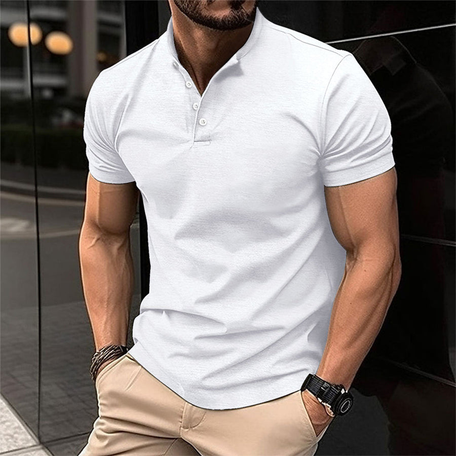 Voss | Men's Casual Henley Shirt Olive Green Short Sleeve