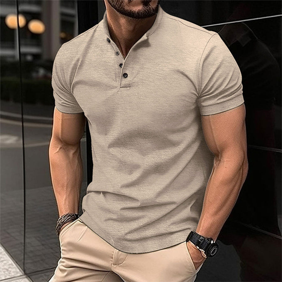 Voss | Men's Casual Henley Shirt Olive Green Short Sleeve