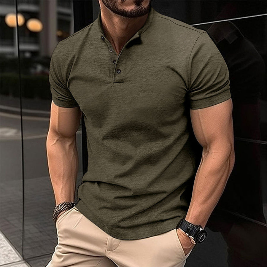 Voss | Men's Casual Henley Shirt Olive Green Short Sleeve