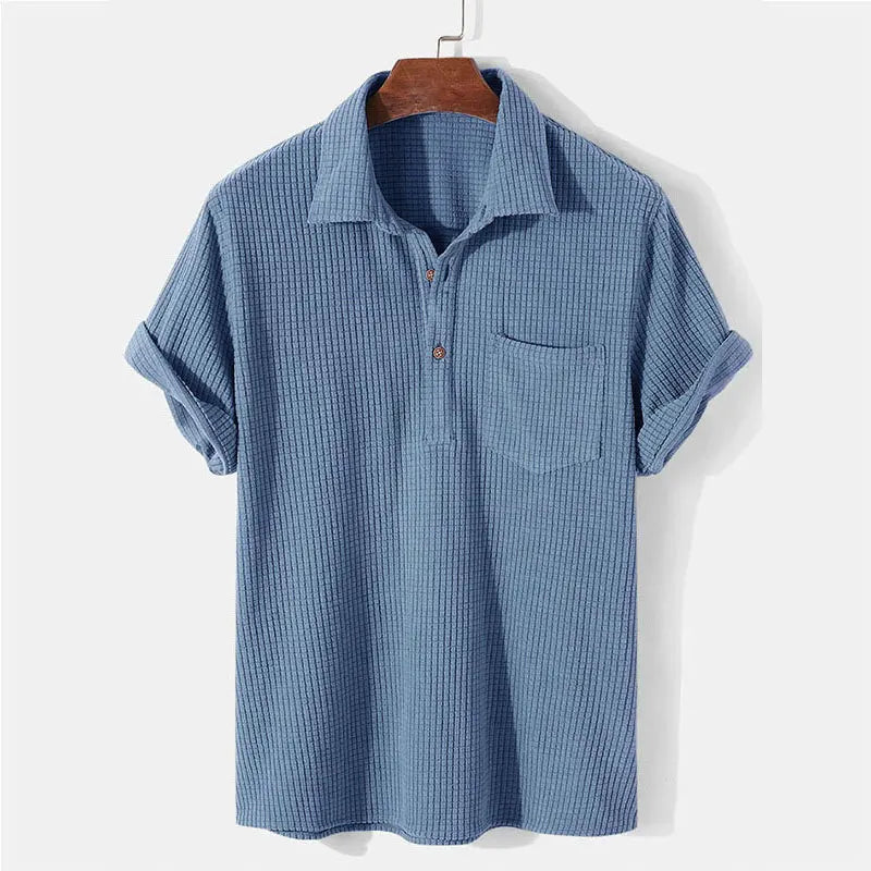 Orson | Men's Textured Camp Collar Shirt Cream Short Sleeve
