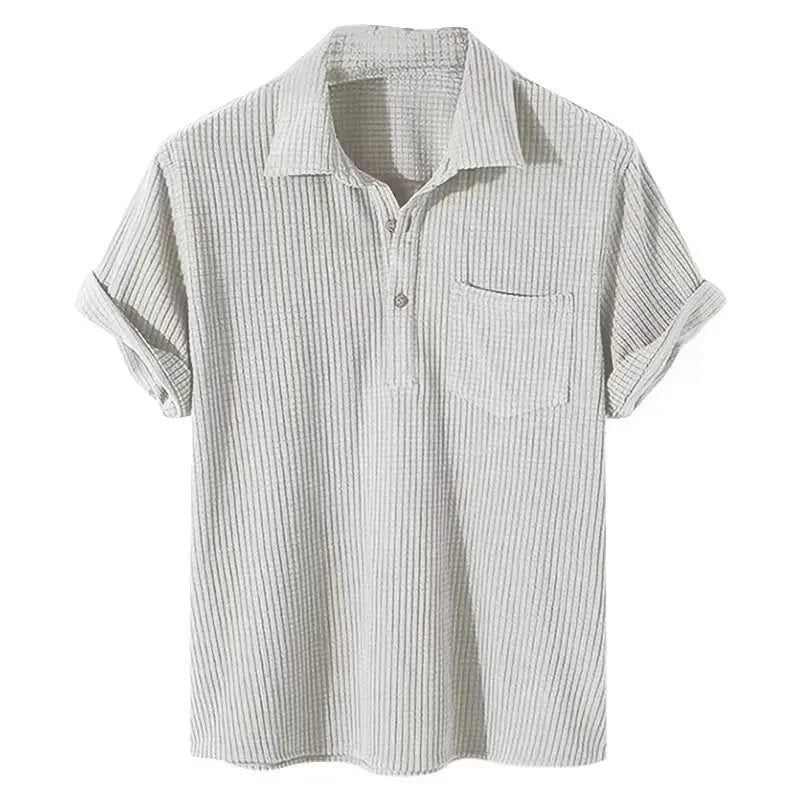 Orson | Men's Textured Camp Collar Shirt Cream Short Sleeve