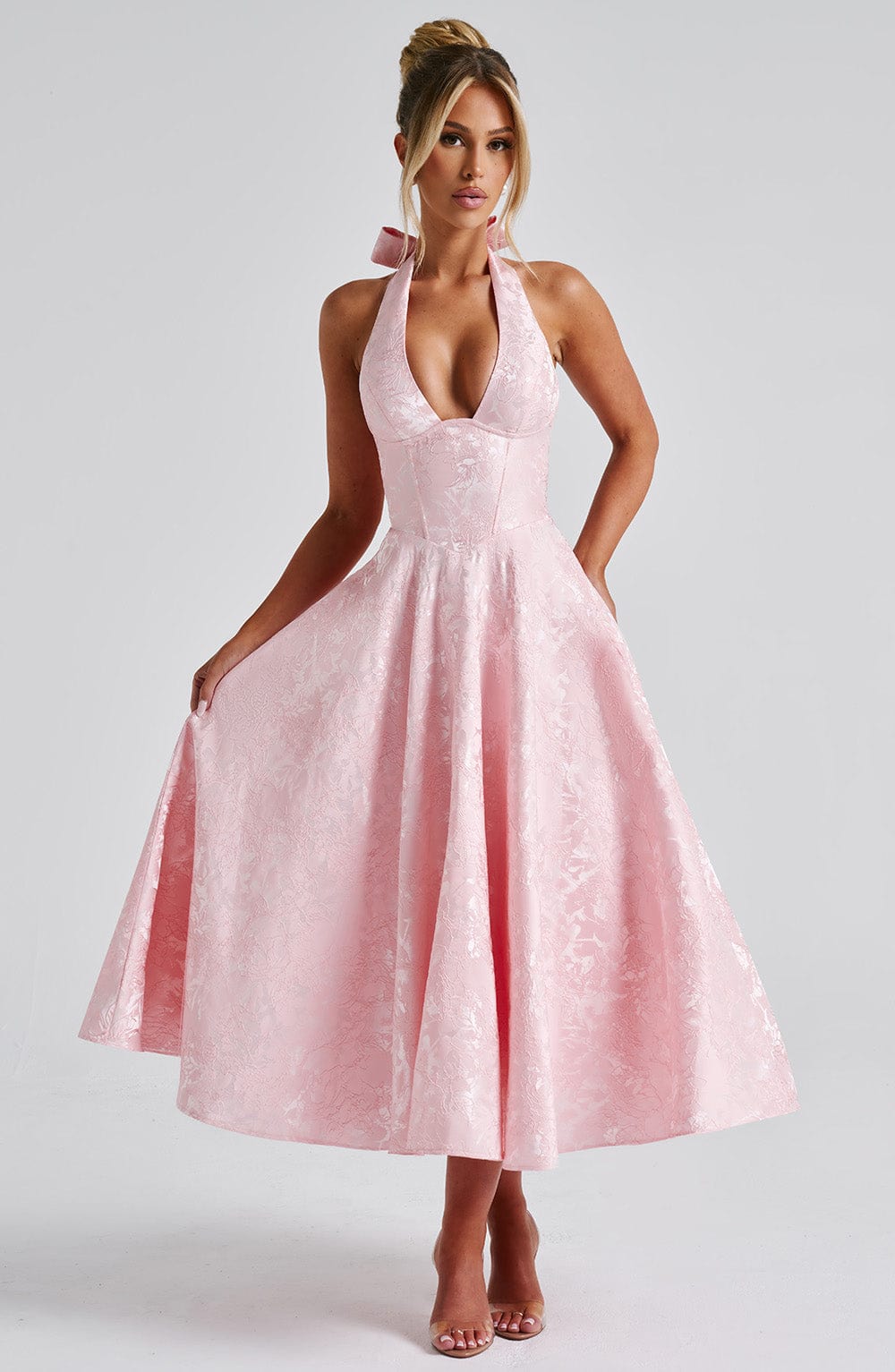 Thea | Women's Halter A Line Midi Dress Pink