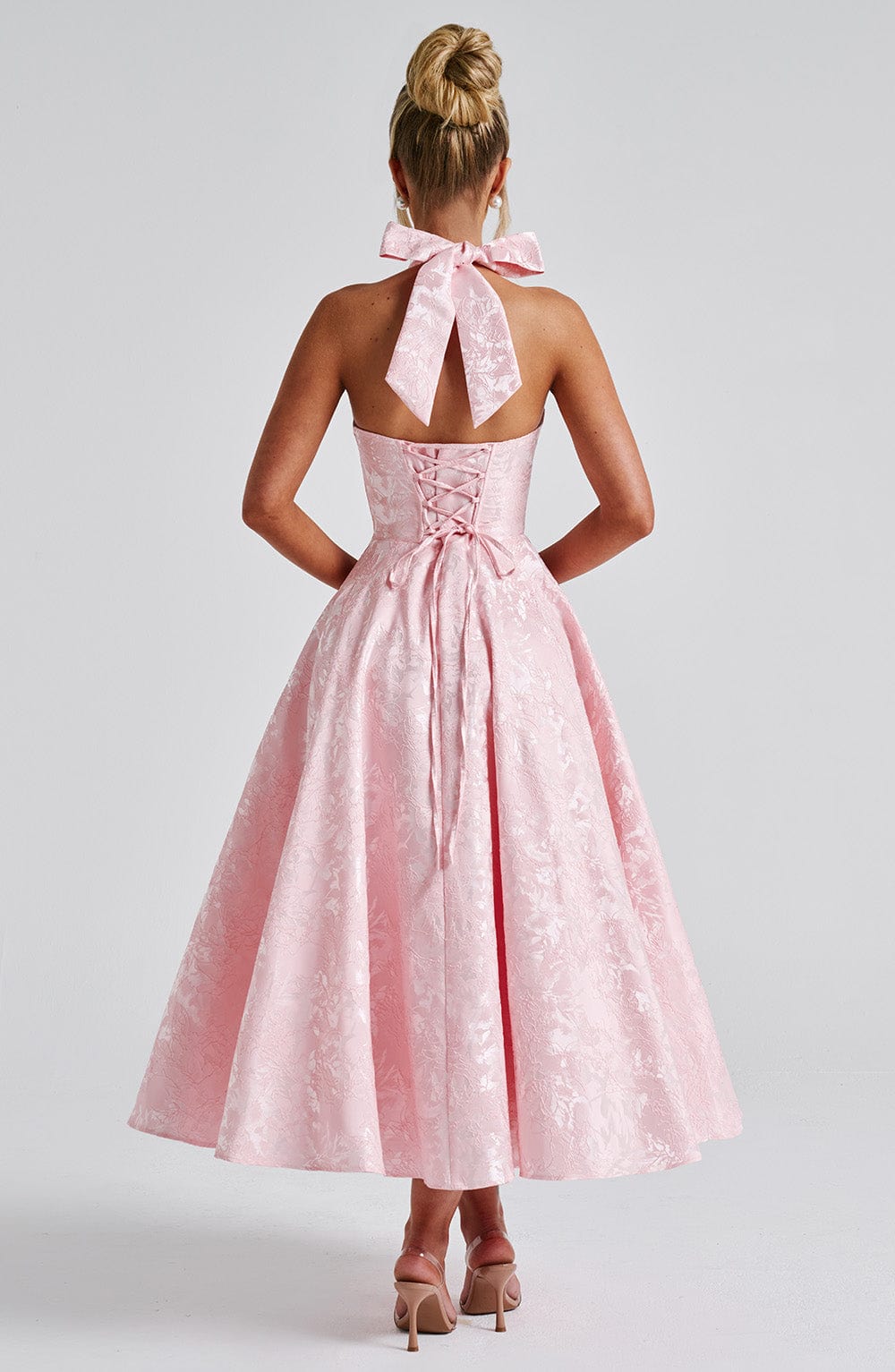Thea | Women's Halter A Line Midi Dress Pink