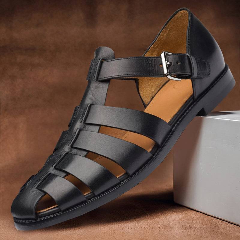 Axel | Men's Leather Fisherman Sandals Navy Closed Toe