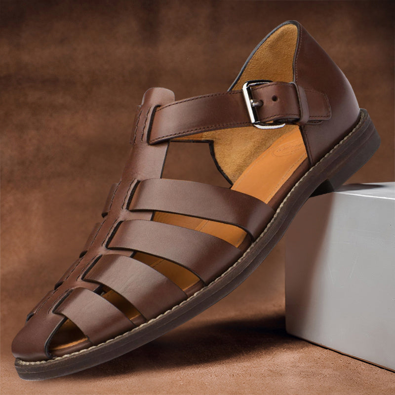Axel | Men's Leather Fisherman Sandals Navy Closed Toe