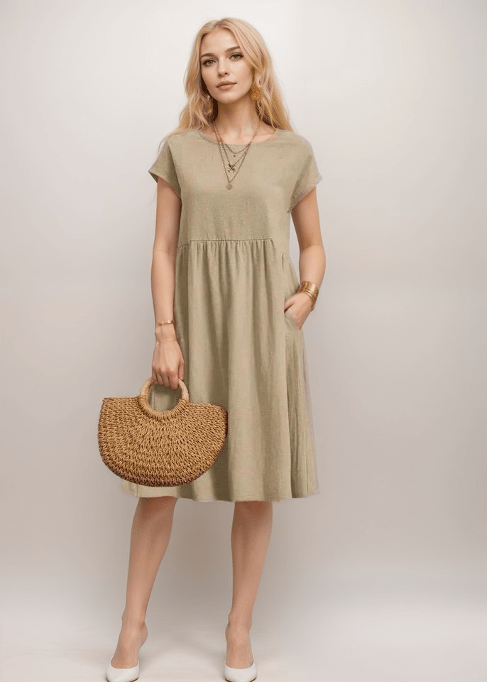 Aria | Women's Casual Midi Dress Black Short Sleeve